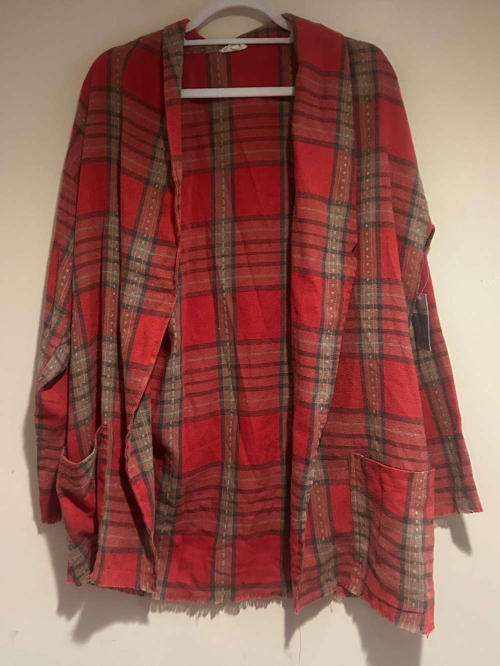 NWT POL Red Plaid Open Front Shacket Sz Sm